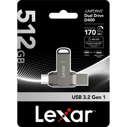 Lexar JumpDrive Dual Drive D400 USB 3.2 Gen 1 USB-C y USB-A 512GB 170MB/s almacenamiento portátil