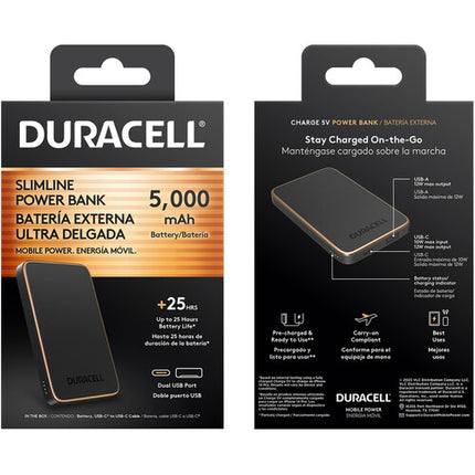 Duracell Charge Power Bank 5000mAh Slimline 12W USB-C USB-A