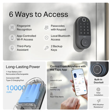 TP-Link Tapo DL110 Cerradura Inteligente Wi-Fi Entrada sin Llave Batería 10000mAh IP65