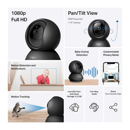 TP-Link Tapo C201 Cámara de Seguridad Interior Wi-Fi 1080p 360° Pan y Tilt Visión Nocturna
