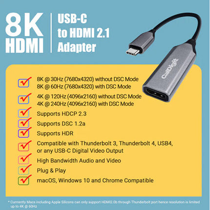 CalDigit Adaptador USB-C a HDMI 2.1 8K 7680x4320 60Hz HDR