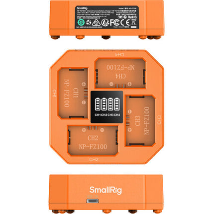 SmallRig P-FZ100 Kit 4 Baterías USB-C 2400mAh Cargador Cuádruple