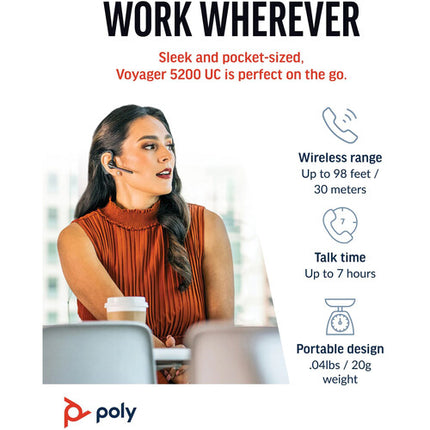 Poly Voyager 5200 Auricular Bluetooth con Cancelación de Ruido y 7 Horas de Autonomía