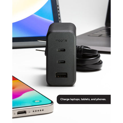 mophie 100W Cargador de Pared USB-C GaN 2 Puertos PD 18W USB-A