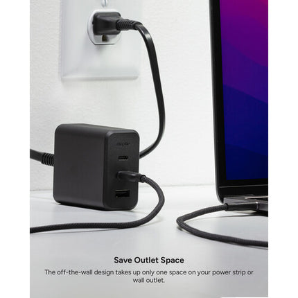 mophie 100W Cargador de Pared USB-C GaN 2 Puertos PD 18W USB-A