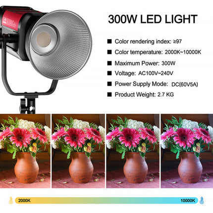 GVM Pro SD300C Luz LED RGB 300W 47700 Lux 2000-10000K Kit Completo