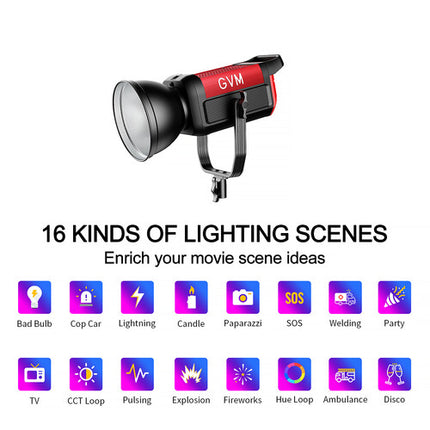 GVM Pro SD300C Luz LED RGB 300W 47700 Lux 2000-10000K Kit Completo