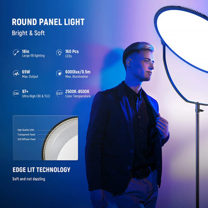 Neewer GR18C Panel de Luz LED RGB Circular 18 pulgadas 1500 Lux 2500-8500K