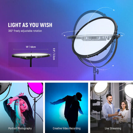 Neewer GR18C Panel de Luz LED RGB Circular 18 pulgadas 1500 Lux 2500-8500K