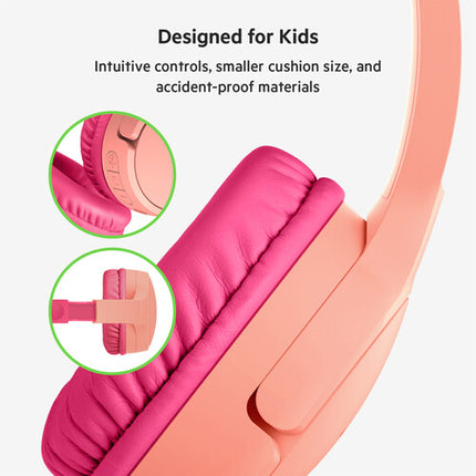 Belkin SoundForm Mini Auriculares Inalámbricos Para Niños Rosa USB-C 30 Horas Batería Limitador 85dB