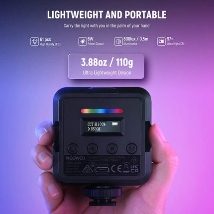 Neewer RGB62 Mini Luz LED RGB Magnética 2-Pack 800 Lux Batería 2000mAh
