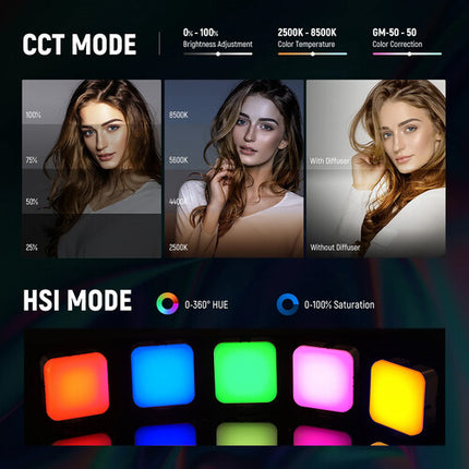 Neewer RGB62 Mini Luz LED RGB Magnética 2-Pack 800 Lux Batería 2000mAh