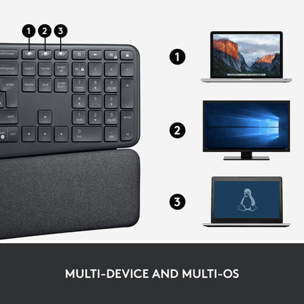 Teclado inalámbrico ergonómico Logitech Ergo K860 diseño dividido reposamuñecas acolchado
