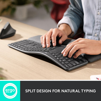 Teclado inalámbrico ergonómico Logitech Ergo K860 diseño dividido reposamuñecas acolchado