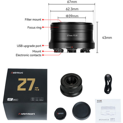 AstrHori AF 27mm f/2.8 Objetivo prime para Nikon Z con motor STM y apertura de f/2.8 a f/16