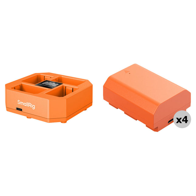 SmallRig P-FZ100 Kit de 4 Baterías USB-C 2400mAh con Cargador Cuádruple Naranja