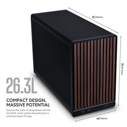 Lian Li A3-mATX Mini Torre con Panel Frontal de Madera Negro Soporte Micro-ATX y Mini-ITX