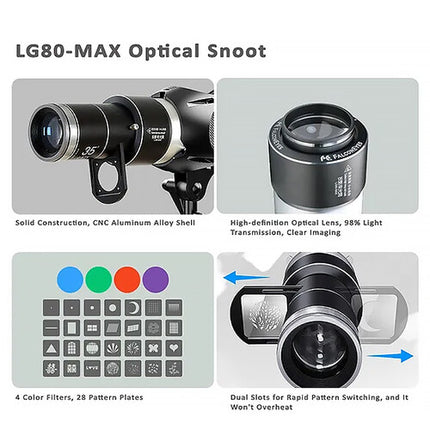 Falcon Eyes LG80-MAX Snoot con Lente Óptico Ángulo 35° y Filtros de Color