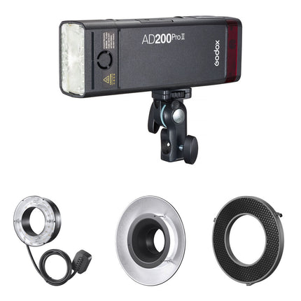 Godox AD200Pro II Flash de Bolsillo 200Ws con Cabezal de Anillo Kit Completo
