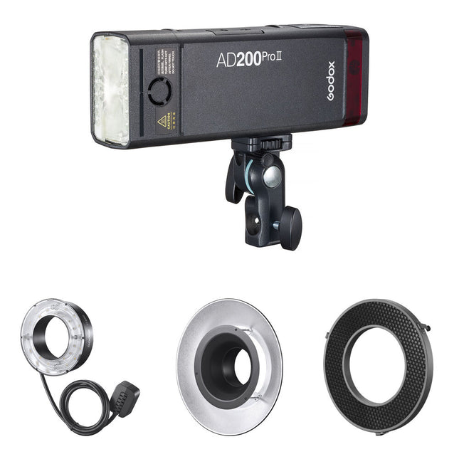 Godox AD200Pro II Flash de Bolsillo 200Ws con Cabezal de Anillo Kit Completo