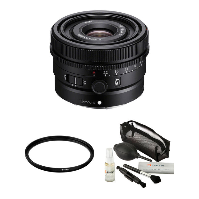 Sony FE 24mm f/28 G lente para montura E con filtro UV 49mm y kit de limpieza
