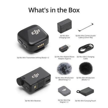 DJI Mic Mini Sistema Micrófono Inalámbrico Compacto 2 Personas 1312' Alcance Dual-Canal Negro