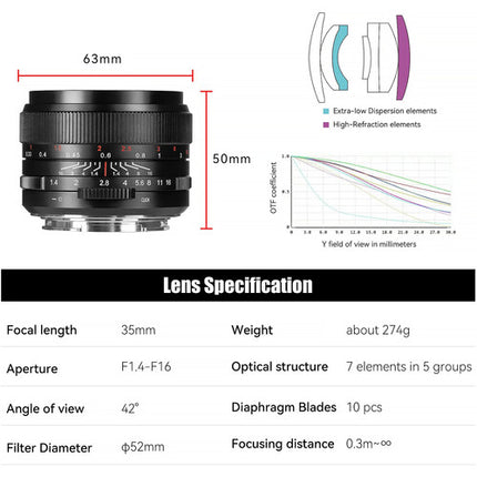 7Artisans 35mm f1.4 Mark III Lente Manual Full-Frame Para Canon RF