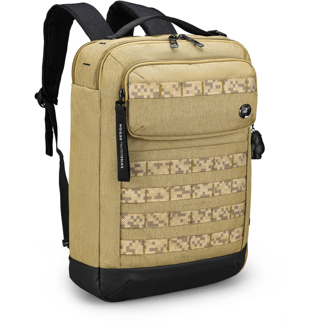 Swissdigital BERG Hybrid Maletín con compartimento para portátil 16 y puerto USB de carga Dark Khaki