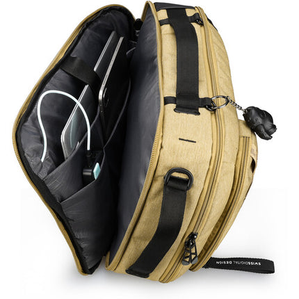 Swissdigital BERG Hybrid Maletín con compartimento para portátil 16 y puerto USB de carga Dark Khaki