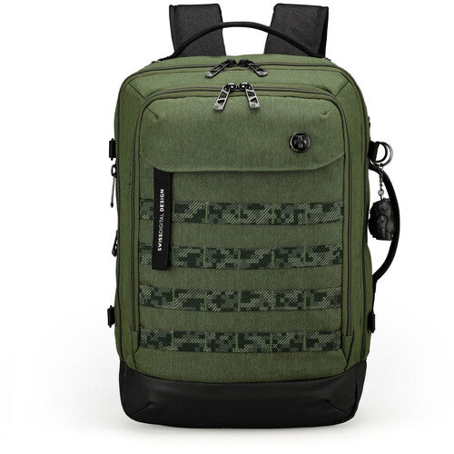 Swissdigital BERG L Mochila 24L Verde Oscuro con Puerto USB-C y Protección RFID