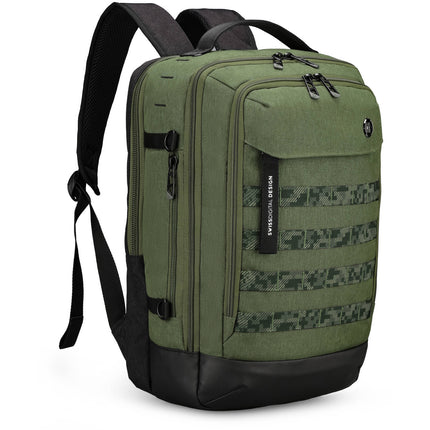 Swissdigital BERG L Mochila 24L Verde Oscuro con Puerto USB-C y Protección RFID