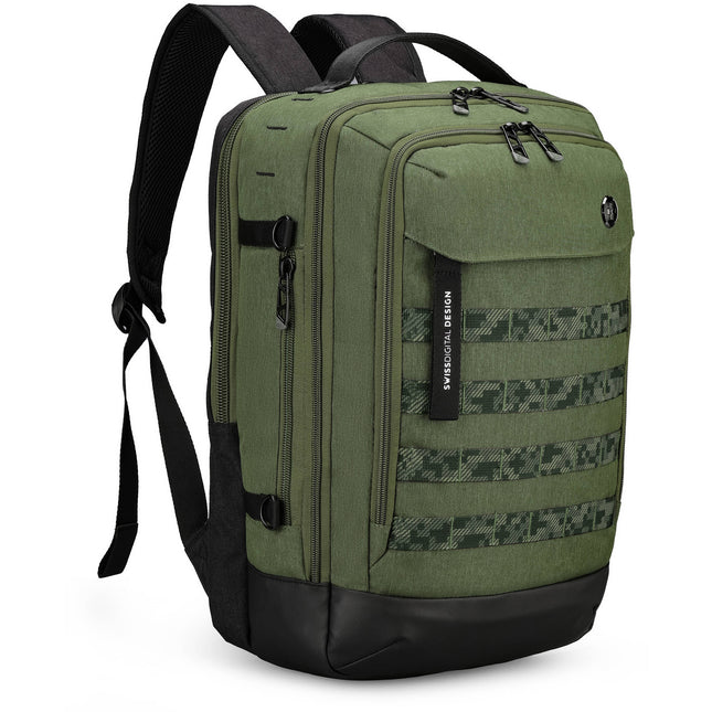 Swissdigital BERG L Mochila 24L Verde Oscuro con Puerto USB-C y Protección RFID