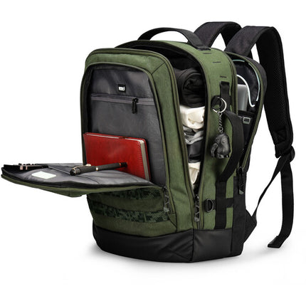 Swissdigital BERG L Mochila 24L Verde Oscuro con Puerto USB-C y Protección RFID