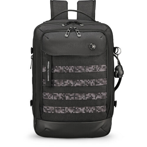 Swissdigital BERG L Mochila Negra 24L con Puerto USB-C y Protección RFID