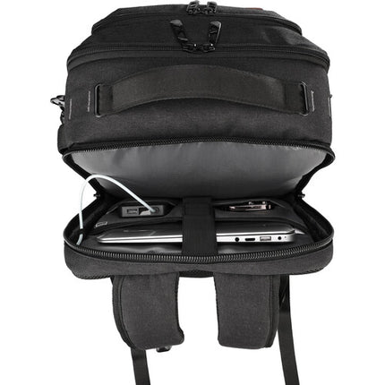 Swissdigital BERG L Mochila Negra 24L con Puerto USB-C y Protección RFID