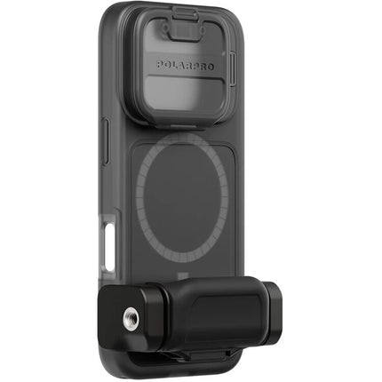 PolarPro LiteChaser BaseCase para iPhone 16 Pro con sistema QuickSlide y defensor Flip-Down negro