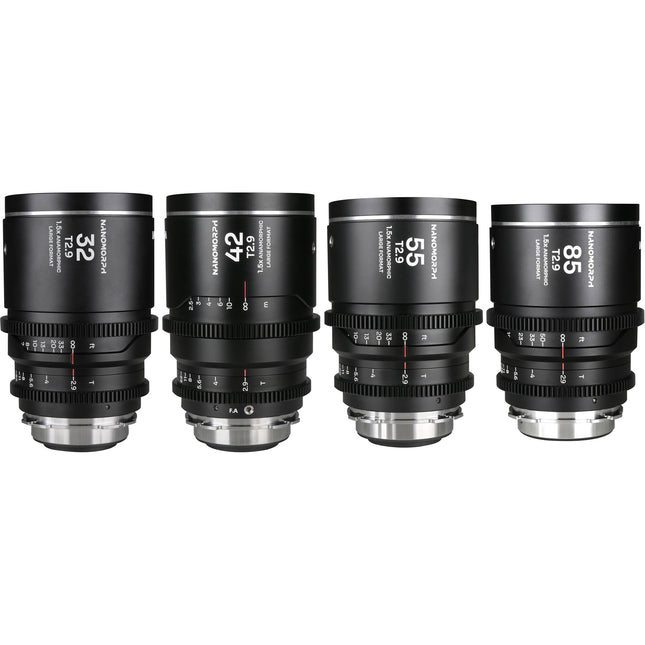 Venus Optics Laowa Nanomorph T2.9 1.5x LF Pack de lentes anamórficas 32 42 55 85mm Silver Flare