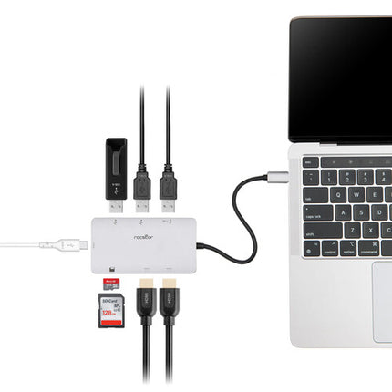 Rocstor USB-C Adaptador Multipuerto 8 en 1 con 2 HDMI y 3 USB-A