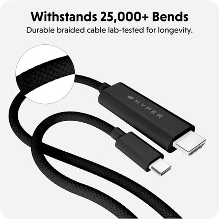 HYPER HyperDrive Adaptador USB-C a HDMI Cable 8 pies UHD 4K 60Hz Negro
