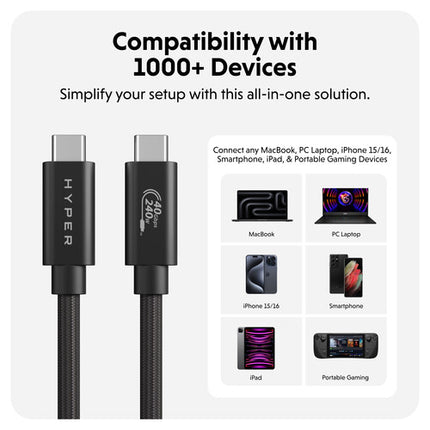 HYPER HyperDrive Next Cable USB-C USB4 40 Gb/s 240W 1.2 m Negro