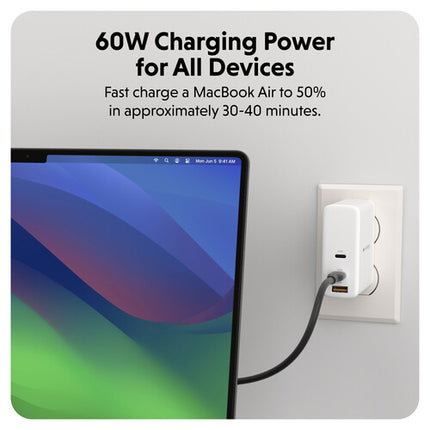 HYPER HyperJuice Cable de carga USB-C silicona 5 pies 60W flexible negro