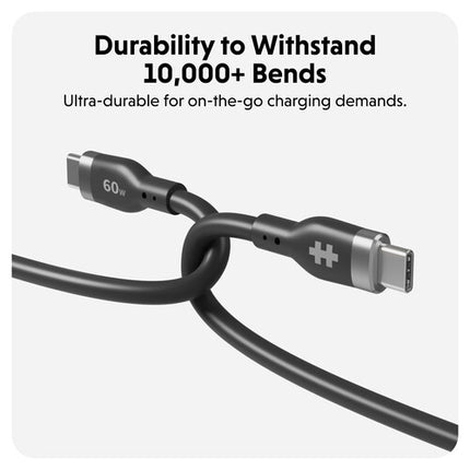 HYPER HyperJuice Cable de carga USB-C silicona 5 pies 60W flexible negro