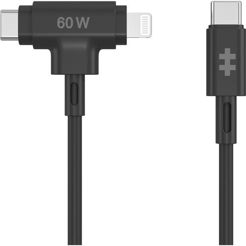 HYPER HyperJuice Cable híbrido USB-C y Lightning 5 pies 60W carga rápida silicona negro