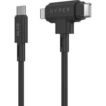HYPER HyperJuice Cable híbrido USB-C y Lightning 5 pies 60W carga rápida silicona negro
