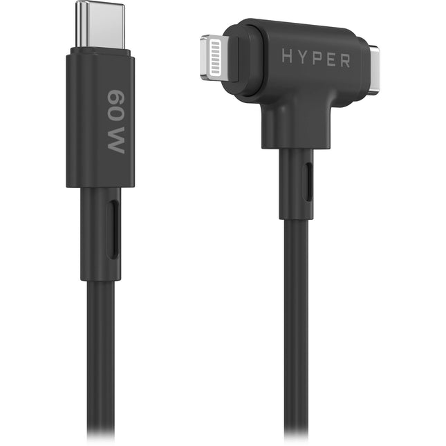 HYPER HyperJuice Cable híbrido USB-C y Lightning 5 pies 60W carga rápida silicona negro
