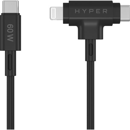 HYPER HyperJuice Cable híbrido USB-C y Lightning 5 pies 60W carga rápida silicona negro