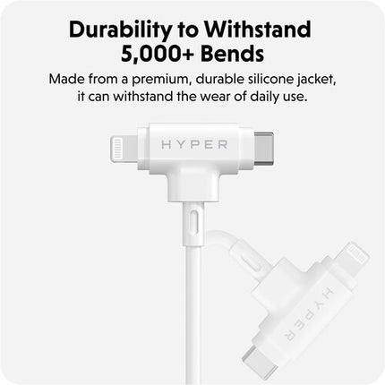 HYPER HyperJuice Cable Híbrido USB-C Lightning Silicona 5ft 60W Blanco