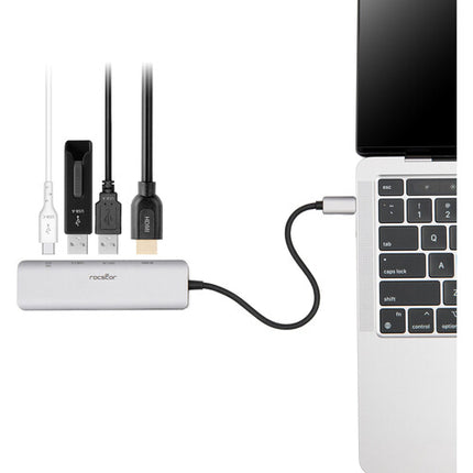 Rocstor USB-C 3.2 Gen 2 Adaptador Multi Puerto 4 en 1 Plata 4K 60Hz 100W PD