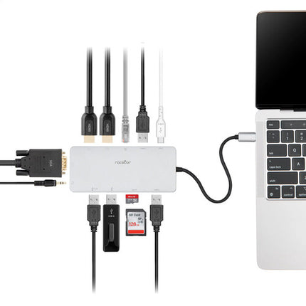 Rocstor USB-C 12 en 1 Adaptador Multi Puerto con HDMI VGA y Power Delivery 100W