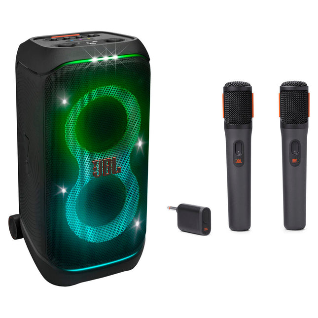 JBL PartyBox Stage 320 Altavoz inalámbrico 240W con micrófonos dobles y batería reemplazable